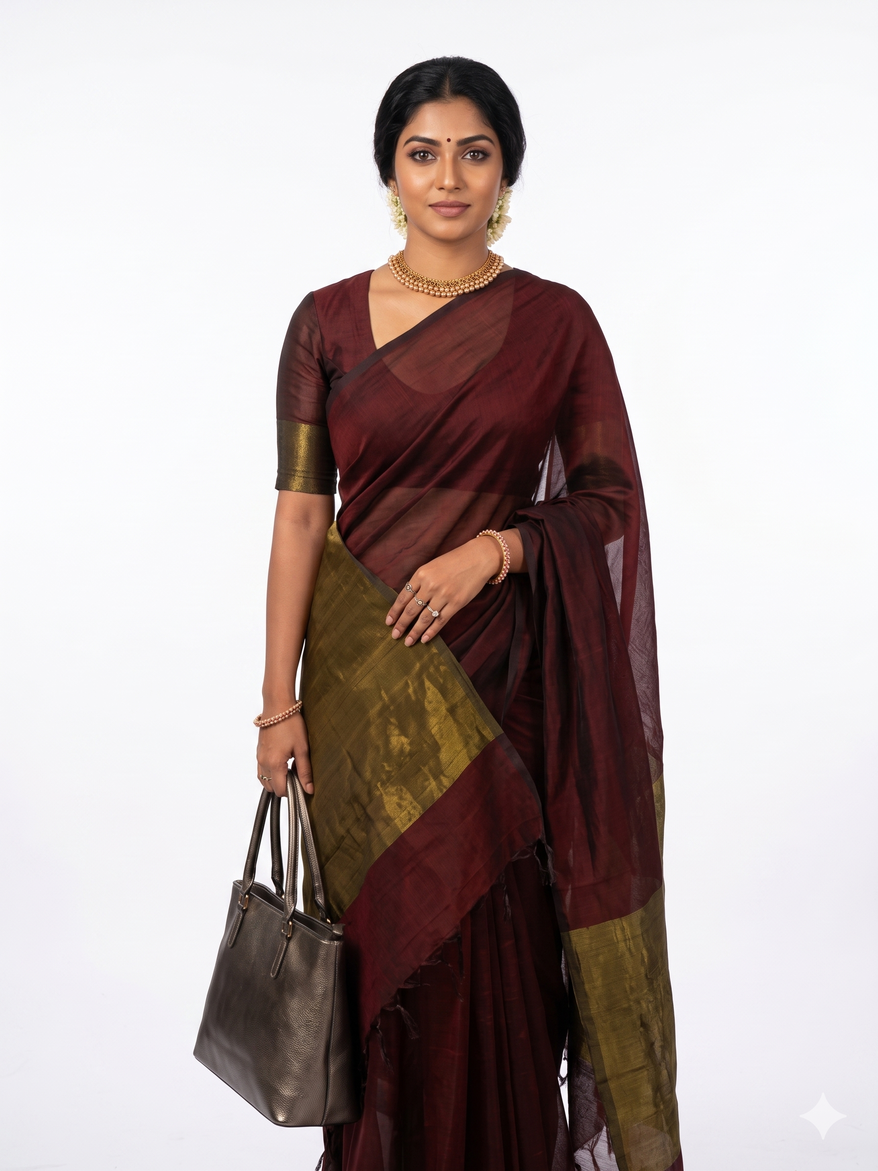 Dark Maroon Khadi Cotton Saree with Blouse Piece | Plain Weave | Nayanthara Style