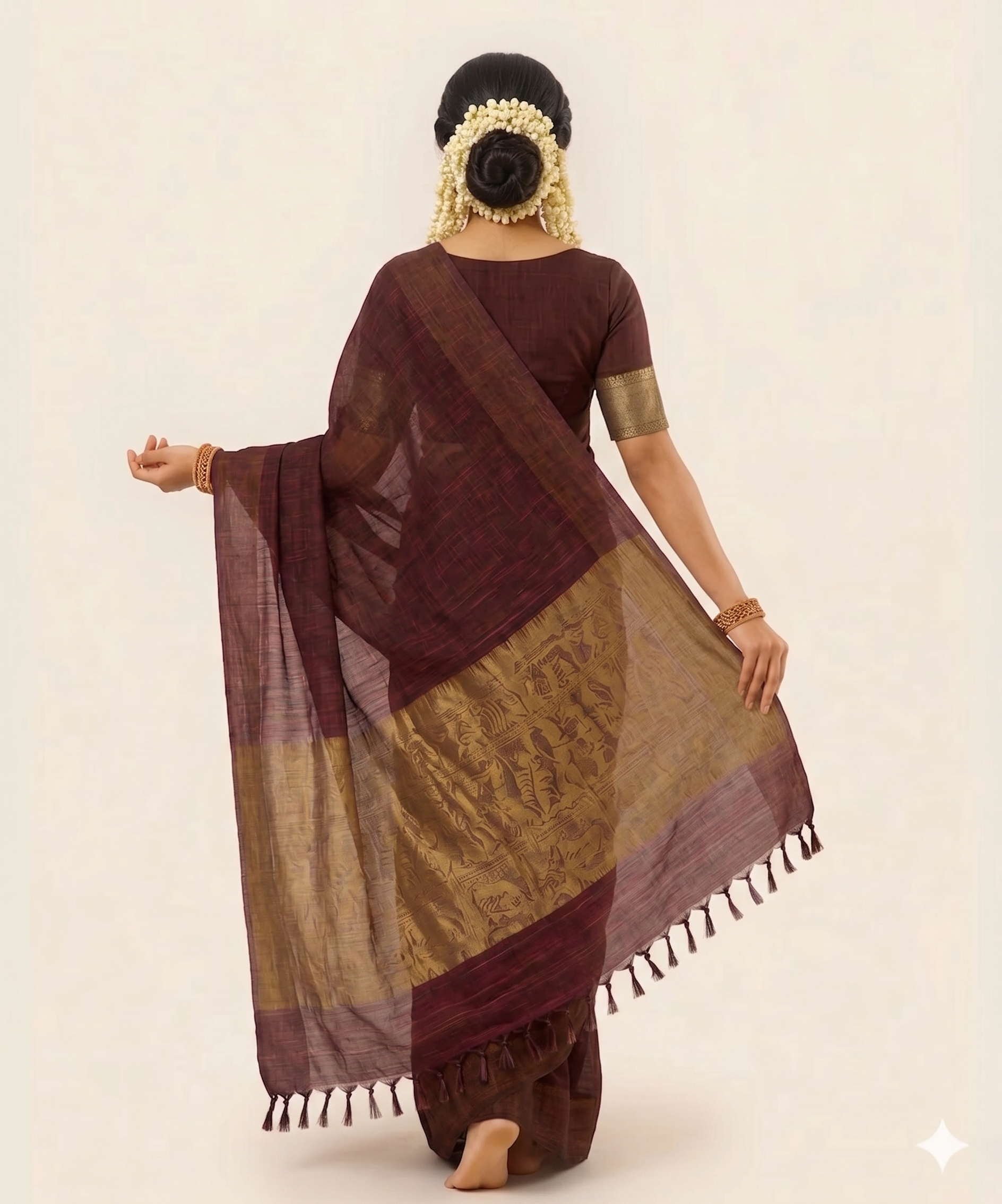 Dark Maroon Khadi Cotton Saree with Blouse Piece | Plain Weave | Nayanthara Style